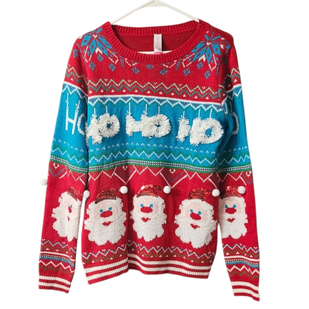 No Boundaries Christmas Sweater NEW Juniors XL Santa Holiday Embellished